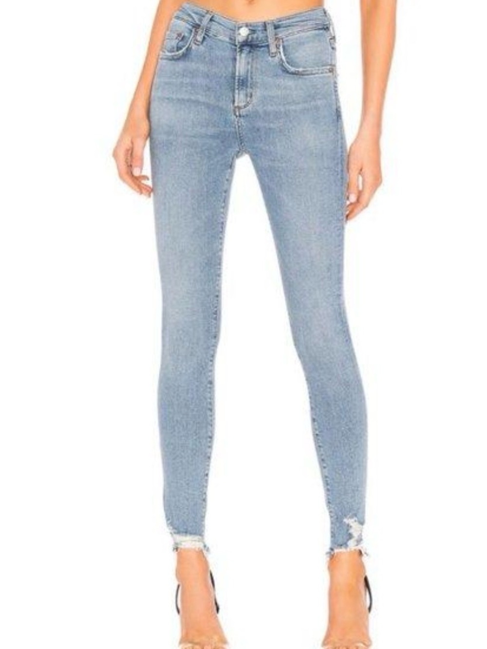 Agolde Light Blue Skinny Jeans with Frayed Ankles